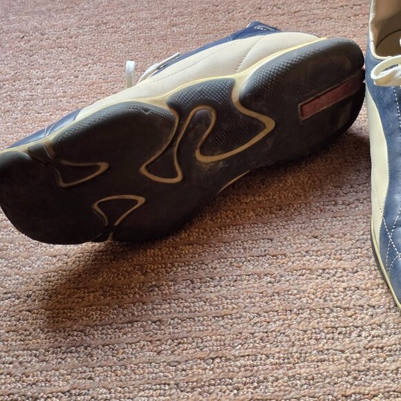 PRADA VINTAGE Leather Sneakers l  Navy Cream Blue Driver\'s license  l  s  8 1/2